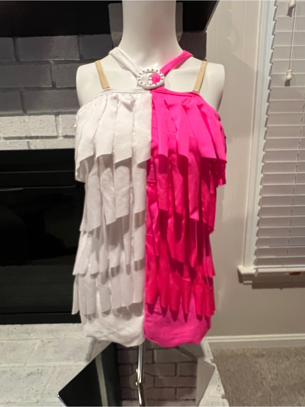 Revolution Dancewear Pink & White Split-Color Fringe Costume